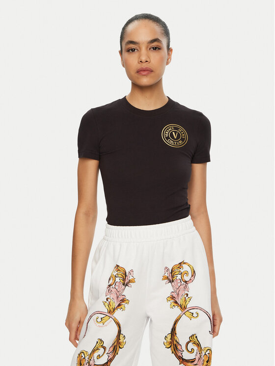 Versace Jeans Couture Tričko 78HAHT00 Čierna Regular Fit