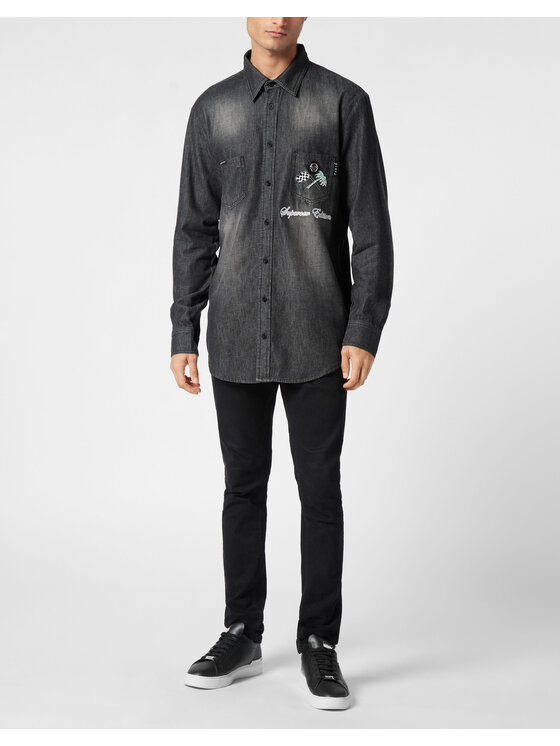 PHILIPP PLEIN PHILIPP PLEIN džínová košile 22651 Šedá Regular Fit