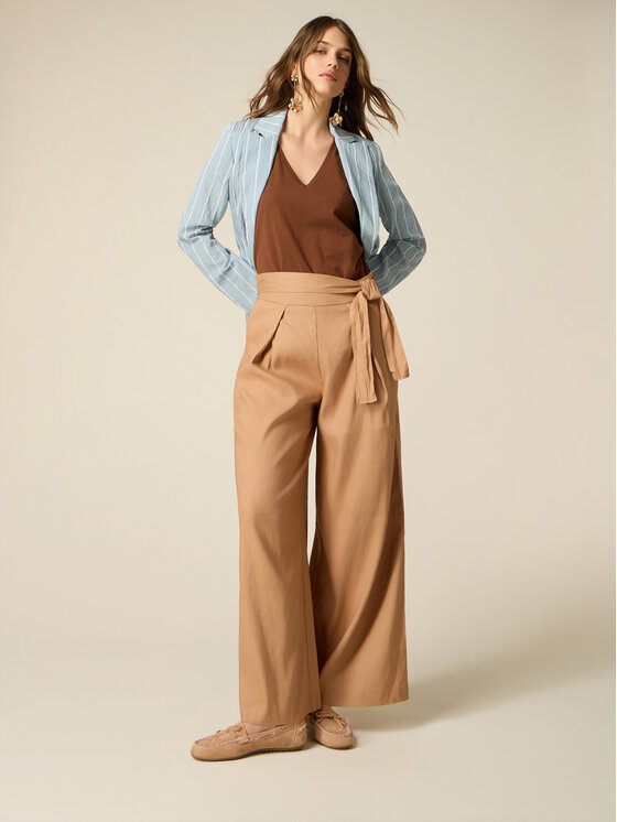 Oltre Oltre Spodnie materiałowe P011R008939N022 Kremowy Baggy Fit
