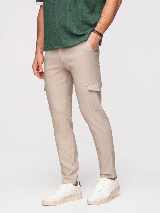 Ombre Ombre Spodnie materiałowe P1515 Szary jasny Regular Fit
