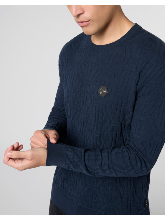 PHILIPP PLEIN PHILIPP PLEIN Sweter 29913 Granatowy Regular Fit