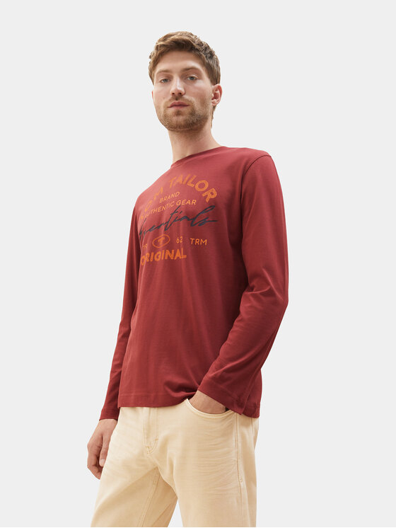 Tom Tailor Tom Tailor Pikkade varrukatega T-särk 1037744 Bordoopunane Regular Fit