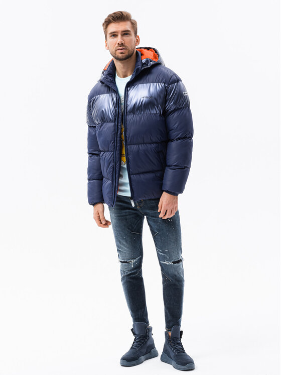 Ombre Ombre Zimní bunda C546 Tmavomodrá Oversize