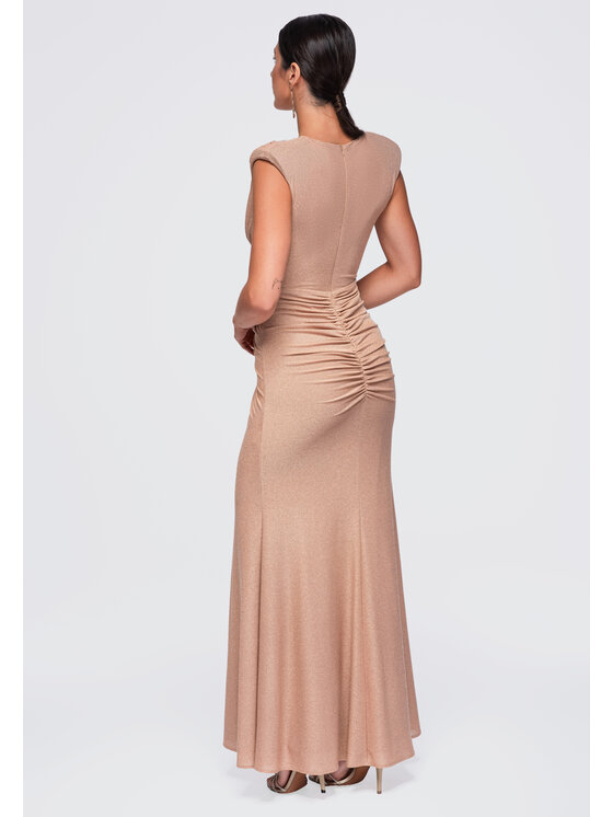 Ombre Ombre Večerní šaty LA-OM-DLR402 Béžová Slim Fit