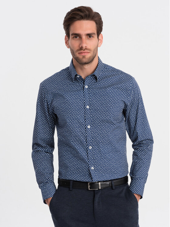 Ombre Ombre Košile OM-SHCS-0140 Tmavomodrá Slim Fit
