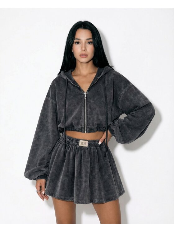 MissDenim MissDenim Bluza Oversize Crop Zip Hoodie Czarny Oversize