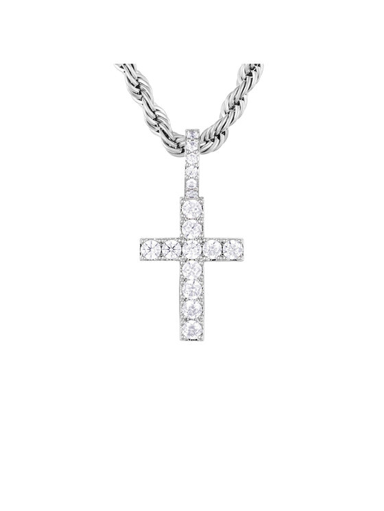 Pandantiv ICED STUFF Micro Diamond Cross Aur alb