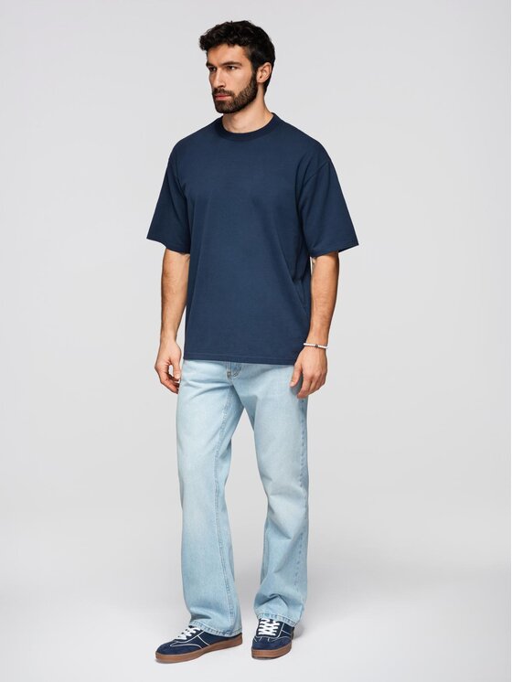 Ombre Ombre T-Shirt OM-TSBC-0267 Granatowy Loose Fit