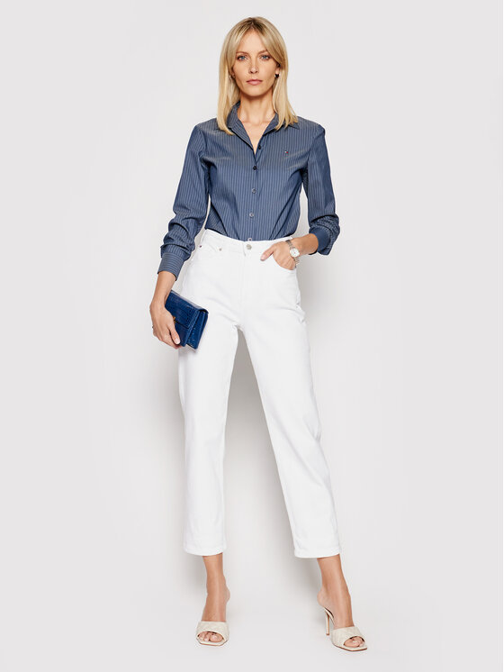 Tommy Hilfiger Marškiniai Poplin WW0WW30307 Tamsiai mėlyna Slim Fit •  Modivo.lt
