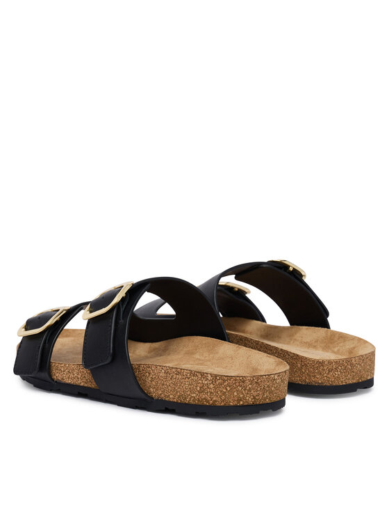 Tommy Hilfiger Tommy Hilfiger Παντόφλες Leather Double Strap Cork Sandals FW0FW09118 Μαύρο