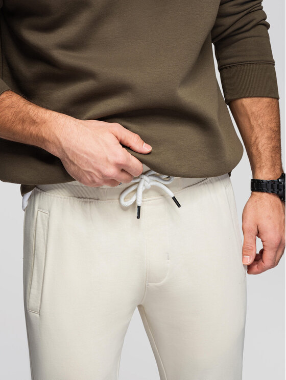 Ombre Ombre Spodnie dresowe OM-PABS-0304 Kremowy Slim Fit