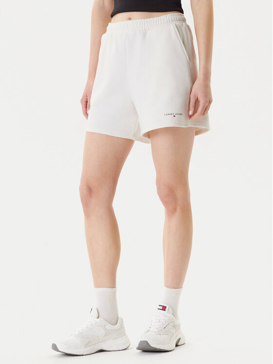 Tommy Jeans Športové kraťasy Linear DW0DW21152 Écru Relaxed Fit