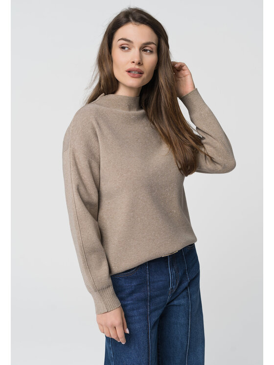 Volcano Volcano Sweter S-SARA Beżowy Regular Fit