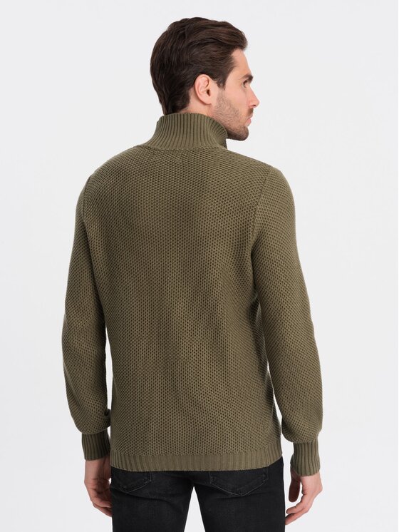 Ombre Ombre Sweter OM-SWZS-0105 Khaki Regular Fit