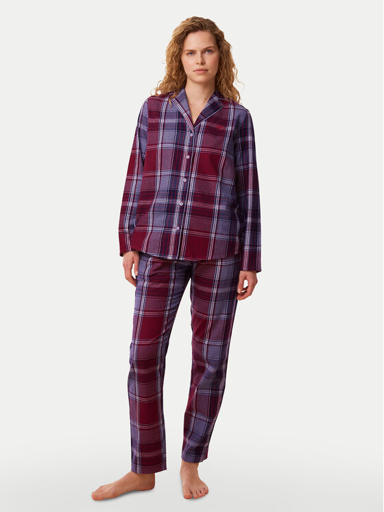 Triumph Pižama Boyfriend PW X Checks 10216554 Bordo Rdeča Regular Fit