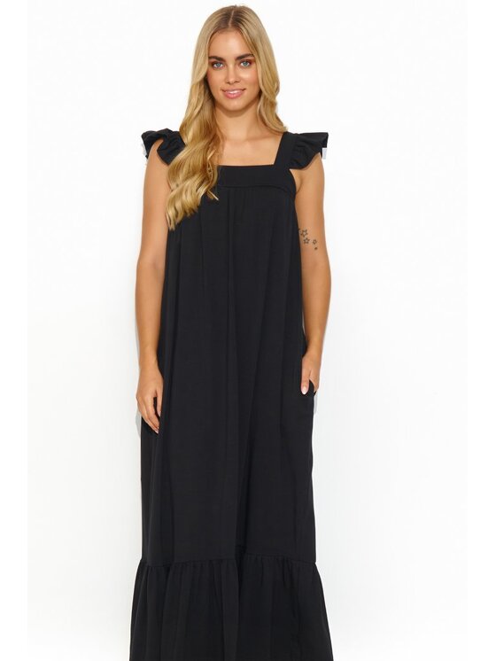 Makadamia Makadamia Sukienka letnia M817 Czarny Loose Fit