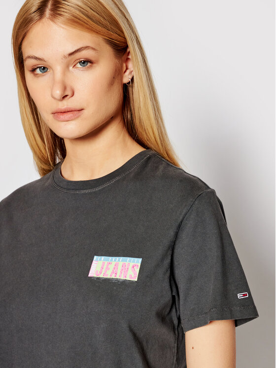 Tommy Jeans T-Shirt Miami Back Print DW0DW09816 Grau Relaxed Fit • Modivo.de