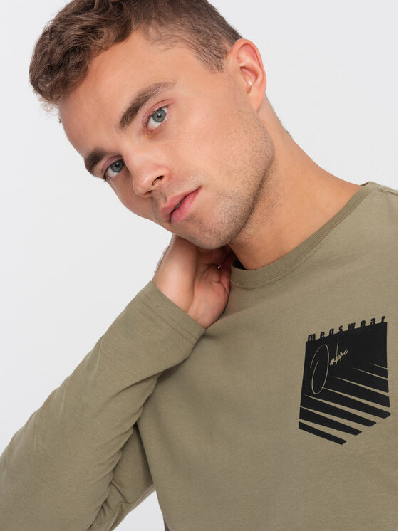 Ombre Ombre Longsleeve OM-LSPT-0118 Zielony Regular Fit