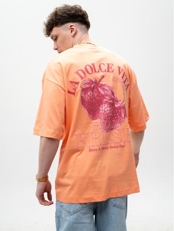 Jigga Wear Jigga Wear T-Shirt Koszulka Z Krótkim Rękawem Oversize Męska Jasna Pomarańczowa Truskawki Dolce Vita XL Pomarańczowy Oversize