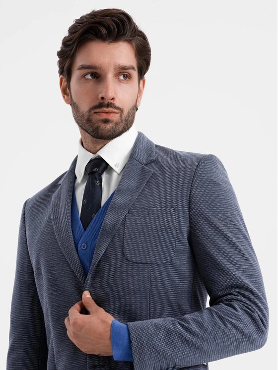 Ombre Ombre Marynarka OM-BLZB-0129 Granatowy Regular Fit