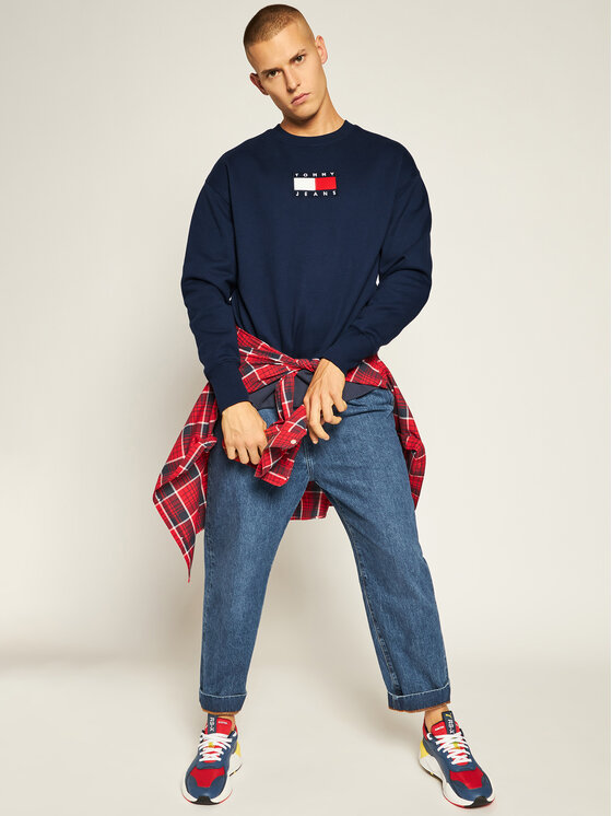 Tommy Jeans Felpa Small Flag DM0DM08488 Blu scuro Regular Fit • Modivo.it