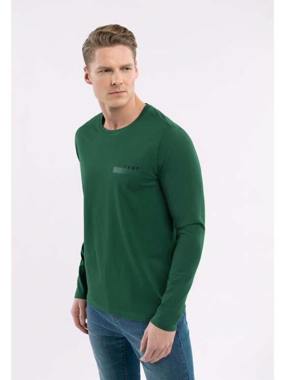 Volcano Volcano Longsleeve L-MONO Zielony ciemny Regular Fit