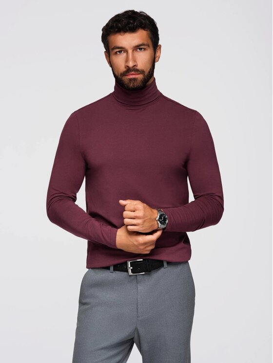 Ombre Ombre Longsleeve OM-LSCL-0130 Bordowy Slim Fit