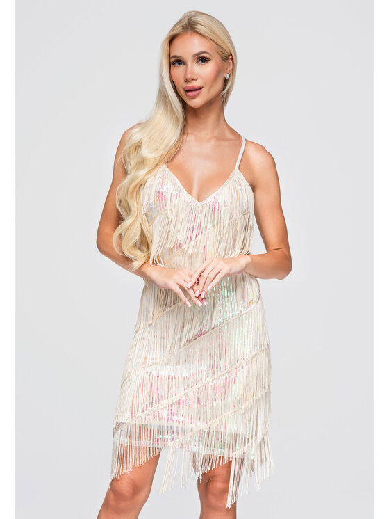 Ombre Ombre Sukienka wieczorowa LA-OM-DLR404 Kremowy Loose Fit