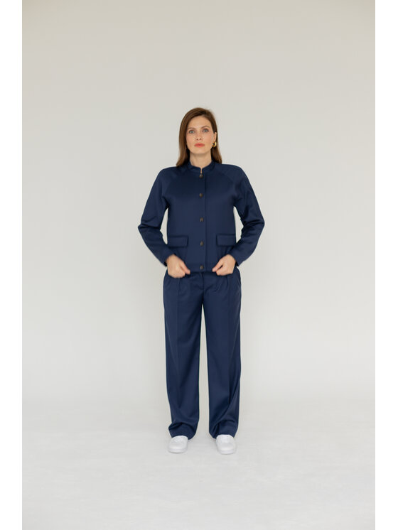 Entelier Entelier Spodnie garniturowe Enzo proste z zaszewkami Granatowy Modern Relaxed Fit