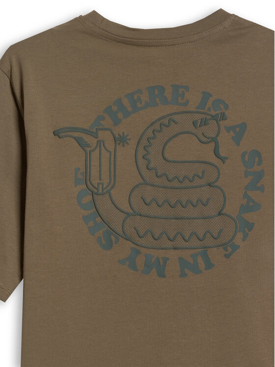 4F 4F T-Shirt HIKING TRIP Khaki Loose Fit