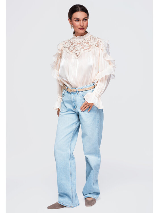 Ombre Ombre Koszula OW-SH-E0072 Beżowy Relaxed Fit