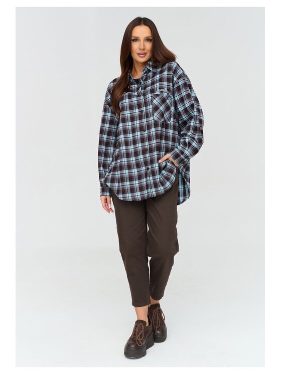 Makadamia Makadamia Koszula C84 Niebieski Loose Fit