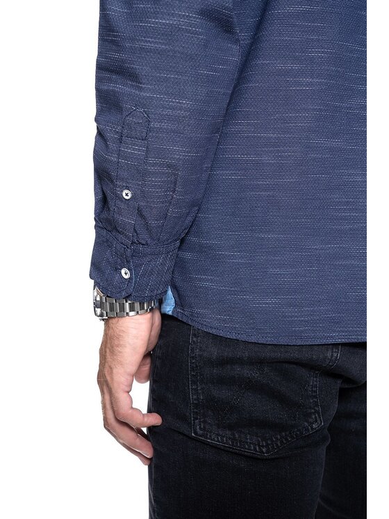 Mustang Mustang Camicia CLEMENS BDC SLUB Blu Regular Fit
