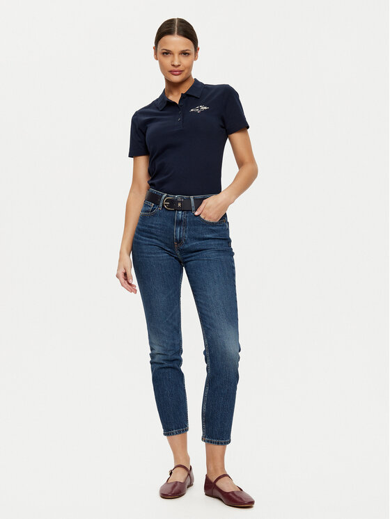 Tommy Hilfiger Tommy Hilfiger Тениска с яка и копчета WW0WW43930 Тъмносин Slim Fit