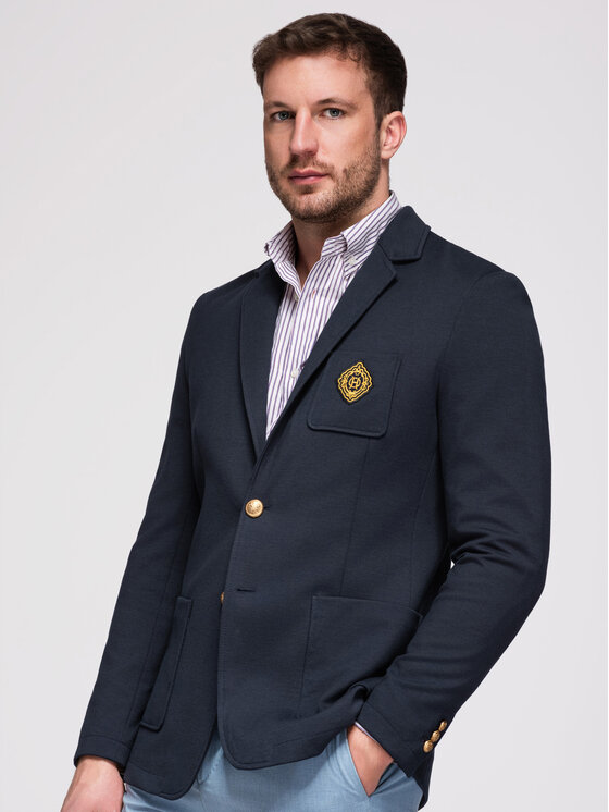 Ombre Ombre Marynarka OM-BLZB-0166 Granatowy Slim Fit