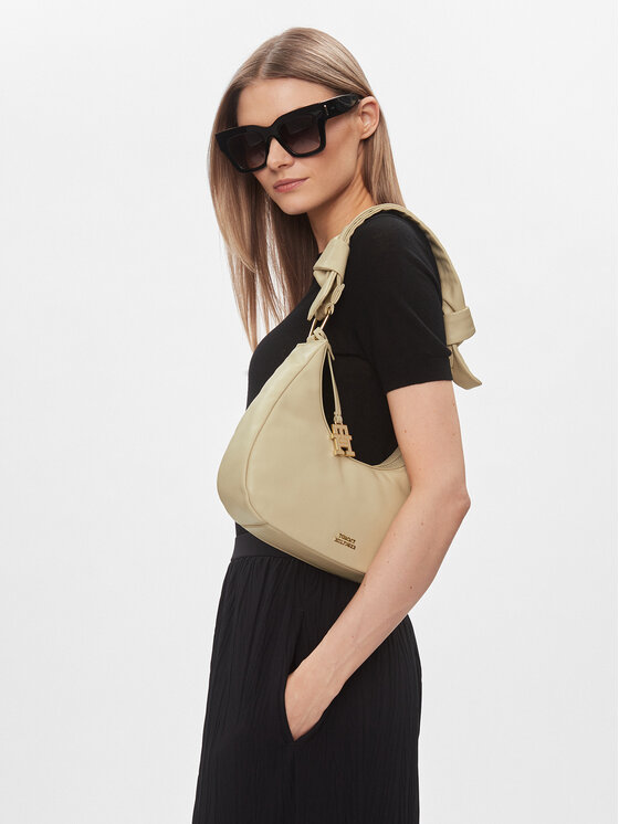 Tommy Hilfiger Tommy Hilfiger Borsetta Pushlock Leather Hobo AW0AW16073 Beige