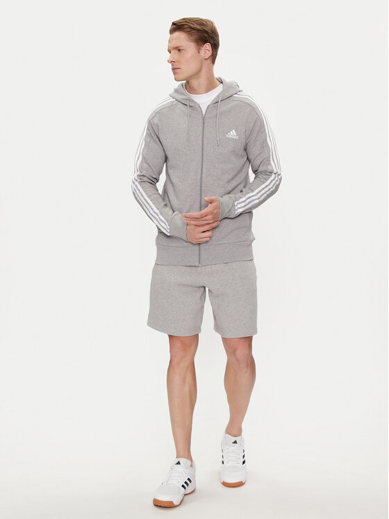 adidas adidas Džemperis ar kapuci Essentials French Terry 3-Stripes Full-Zip Hoodie IC9833 Pelēks Regular Fit