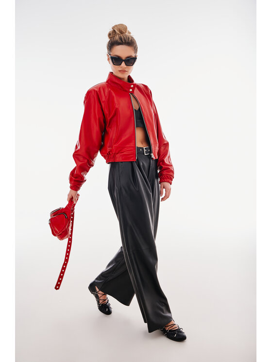 Mimika Mimika Kurtka skórzana Bomber n^5 wersja ze stójką Rumor Czerwony Oversize