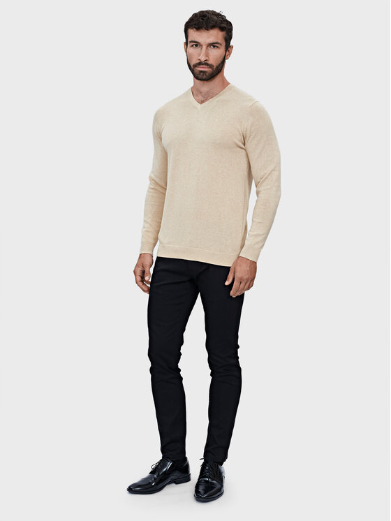 Evenemen Evenemen Sweter V-NECK BEIGE Beżowy Slim Fit