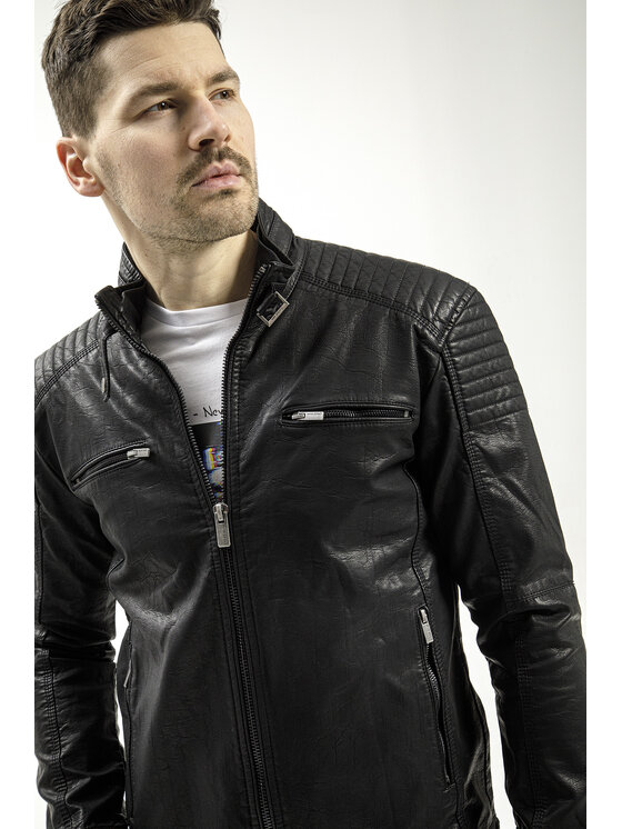 Cross Jeans Cross Jeans Kurtka skórzana 40231-020 Czarny Regular Fit