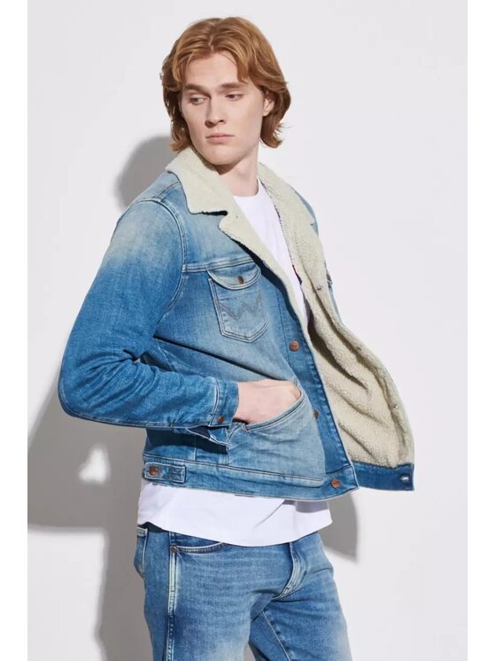 Wrangler Wrangler Kurtka jeansowa 124MJ SHERPA Niebieski Regular Fit