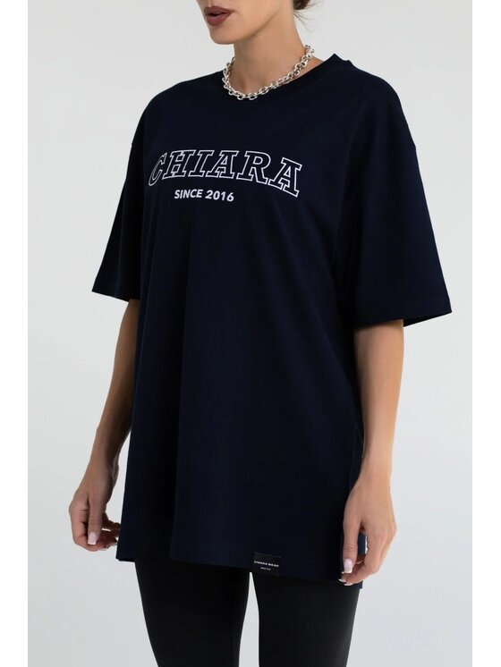 Chiara Wear Chiara Wear T-Shirt T-shirt bawełniany oversize BOYFRIEND haft CHIARA Granatowy Oversize