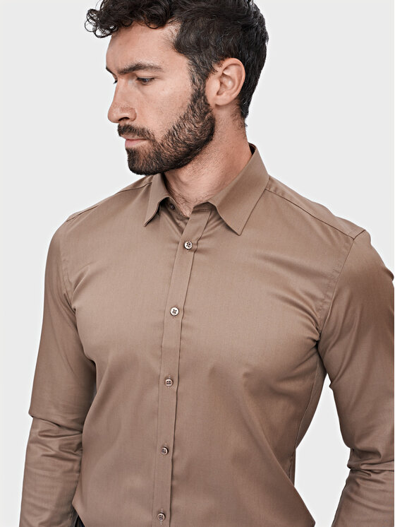Evenemen Evenemen Koszula Punto G2 Twill Brązowy Slim Fit