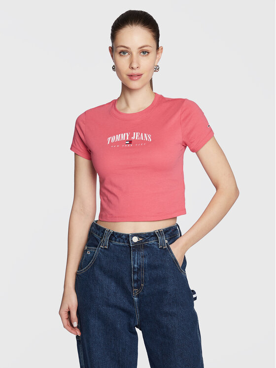 Tommy Jeans T-shirt Essential Logo DW0DW14910 Ružičasta Cropped Fit