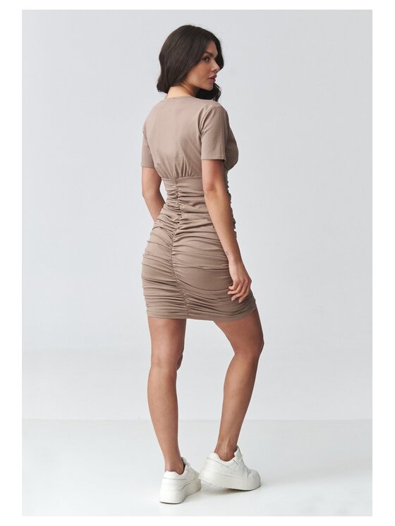 Makadamia Makadamia Sukienka codzienna M934 Brązowy Fitted Fit