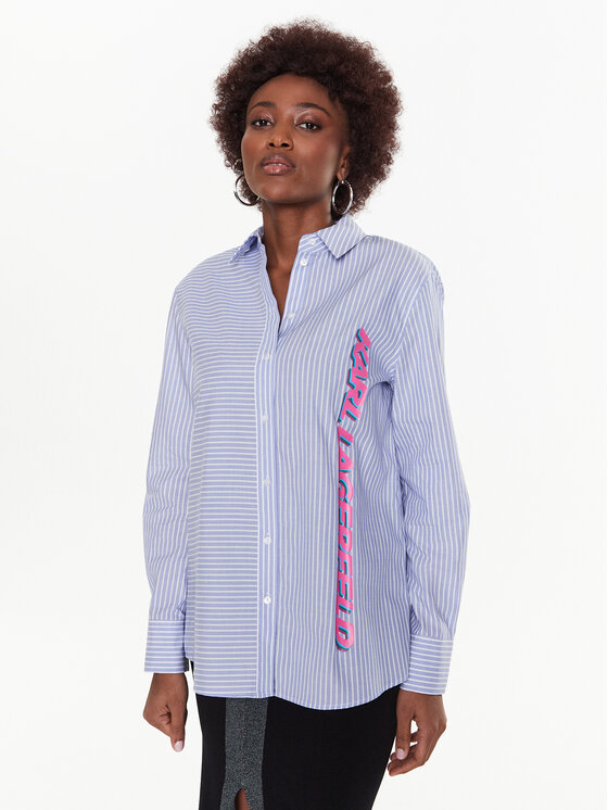KARL LAGERFELD KARL LAGERFELD Marškiniai Logo Print 225W1607 Mėlyna Regular Fit
