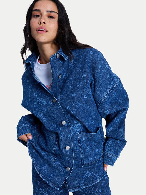 Roxy Roxy džinsiniai marškiniai Kick Back Washed ERJWT03750 Mėlyna Relaxed Fit