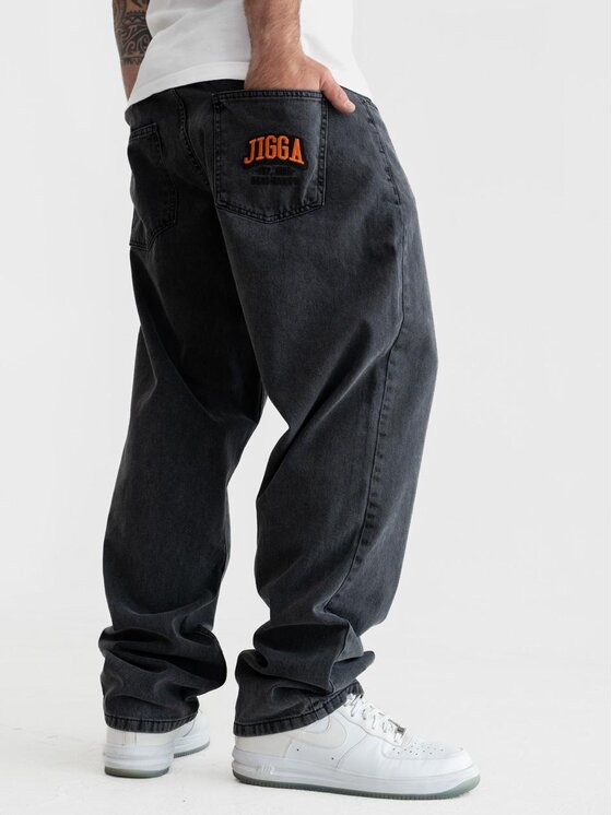 Jigga Wear Jigga Wear Jeansy Spodnie Jeansowe Baggy Męskie Czarne Sprane Jigga Wear Outline L Czarny Baggy Fit