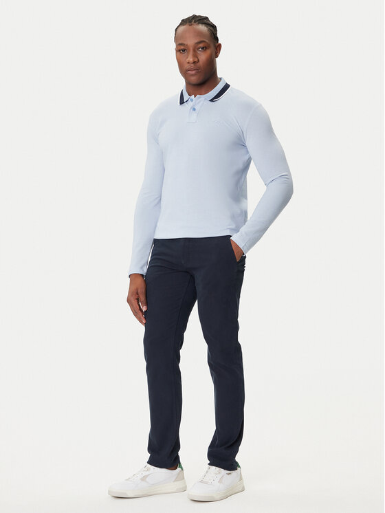 BOSS BOSS Тениска с яка и копчета Peoxfordlong_1 50544845 Светлосиньо Regular Fit