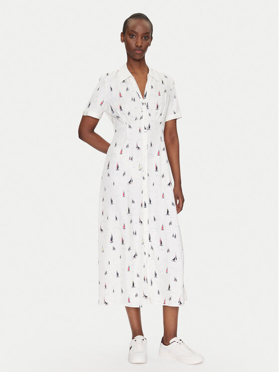 Tommy Hilfiger Tommy Hilfiger Рокля тип риза WW0WW44668 Бял Regular Fit